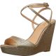 Jewel Badgley Mischka Ambrosia Wedge Evening Sandals Gold Glitter 8M from Affordable Designer Brands