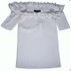 Olivia Grace Striped Ruffled Cold-Shoulder Sweater Bright White Medium Affordable Designer Brands