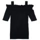 Olivia Grace Striped Ruffled Cold-Shoulder Jet Black Medium