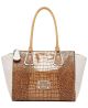 Guess Clarksville Large Tawny Multicolored Cognac Satchel handbag Front From Affordable Designer Brands