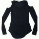 Ultra Flirt Juniors Cold-Shoulder Waffle Sweater Black