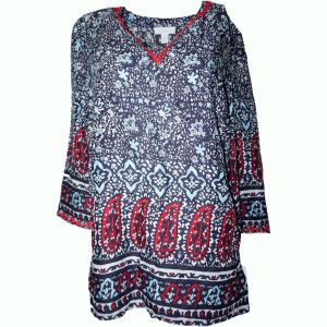 Charter Club Paisley-Print Split-Neck Tunic Top Intrepid Blue Combo Xsmall 