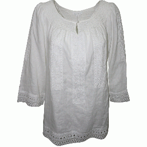 Charter Club Linen Lace-Trim Peasant Top Bright White Medium