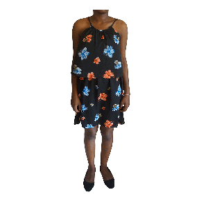 CeCe Floral-Print Popover Dress Rich Black 8