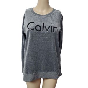 Calvin Klein Performance Logo Velour Crew Pullover sweatshirt  Grey Small Affordable Designer Brands