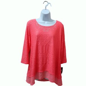 Jm Collection Lace Chiffon-Hem Top Mint Julip XLarge Affordable Designer Brands