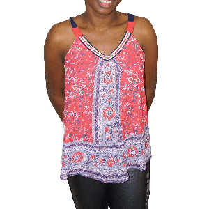 Rewind Juniors Crocheted Multi-Print Poppy Red Large Top