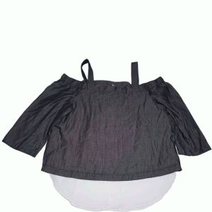Ny Collection Chambray Layered-Look Cold-Shoulder Top Charcoal Large Affordable Desigenr Brands