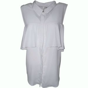 NY Collection Women's Blouse With Cold Shoulder Ruffle Overlay White Large