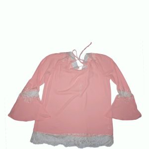NY Collection Women Lace-Trim Peasant Long Sleeve Blouse Top Medium  Blossom Pink Affordable Designer Brands