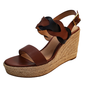 Ralph Lauren Womens  Hazell Leather Wedge Espadrille Sandals 11M Brown Tan Black from Affordable Designer Brands