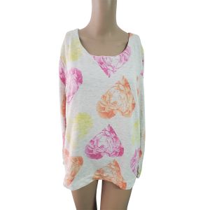 Hue Women Keyhole-Back Pajama Top Rose Hearts White Sand Heather Large