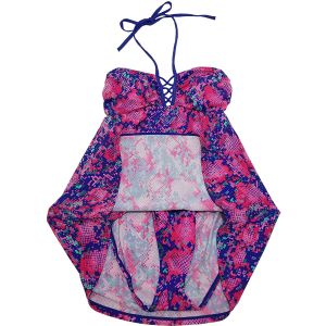 Just Beachin Snakeskin Pink Blue Bandeau Swimdress