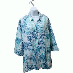 JM Collection Women  Bridge Hem Big Long Sleeve Button Down Shirt Multicolor Xlarge Blue Green Affordable Designer Brands front