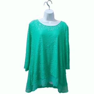 Jm Collection Lace Chiffon-Hem Top Mint Julip Large Affordable Designer Brands