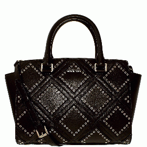 Michael Kors Diamond Grommet Selma Medium Top Zip Satchel Handbag Black