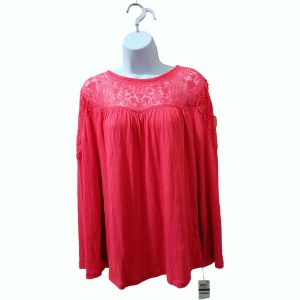 Style & Co Mesh-Trim Peasant Top Romantic Bloom Rose Medium Affordable Designer Brands