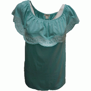 Style Co Ruffled Off-The-Shoulder Top Geo Emblem Aqua Brook Large