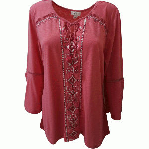 Style Co Embroidered Lantern-Sleeve Top Stitched Cream Meduim