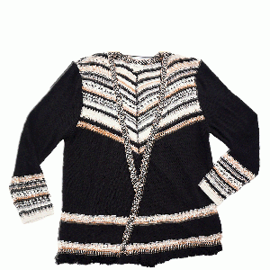 Style Co Striped Fringe Cardigan Deep Black Combo XLarge 