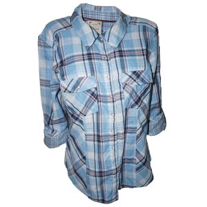 Style & Co. Pocketed Plaid-Print Shirt Hally Plaid Blue Medium