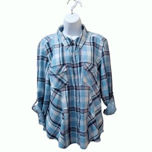 Style Co Pocketed Plaid-Print  Button Down Long Sleeve Shirt Hally Plaid Blue Large Affordable Designer Brands